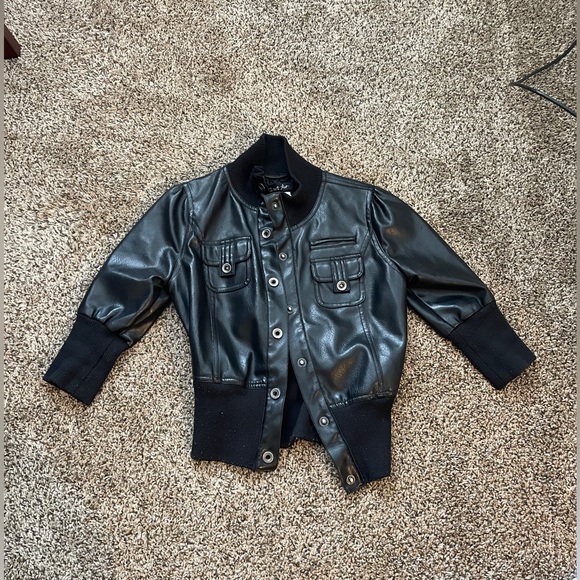 Black Leather Bomber Bike Jacket - Picture 1 of 1